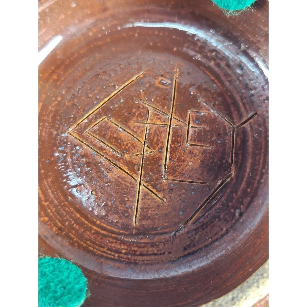 Vintage MCM Studio Art Pottery Bowl Signed GAREY Brown Tenmoku Glaze Footed 1970